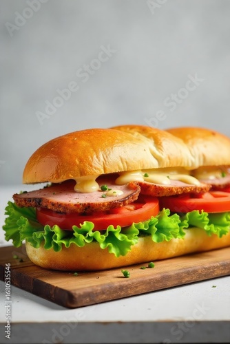 Wallpaper Mural A delicious submarine sandwich overflowing with fresh vegetables, meats, and melted cheese on a toasted sub roll Perfect for a quick and satisfying lunch or dinner , fresh, snack, ingredients Torontodigital.ca