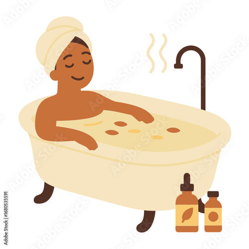 Relaxing in a cozy bath with aromatherapy essentials