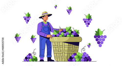 Harvesting Grapes: An Animated Illustration of Agriculture, Harvesting, And Farming Lifestyle