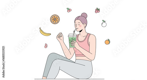 Healthy Lifestyle Choice: A Woman Enjoying A Green Smoothie Infused With Fruits