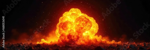Wallpaper Mural A fiery explosion, a dramatic burst of orange and yellow flames against a black background, capturing the intense heat and energy of the blast , vibrant, smoke, glowing Torontodigital.ca