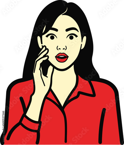 Simple vector illustration of a surprised woman gasping in disbelief. A clean graphic design of a shocked female character with an open mouth and wide eyes