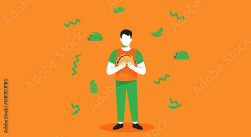 Man Holding Tasty Taco With Eye-Catching Abstract Graphics And Vibrant Colors