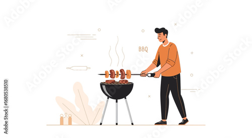 Person At A Grill Making Delicious Food For Outdoor Dining And Barbecue