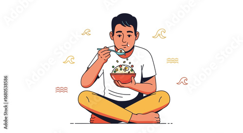 Person Enjoying A Meal In A Peaceful Setting With Decorative Elements
