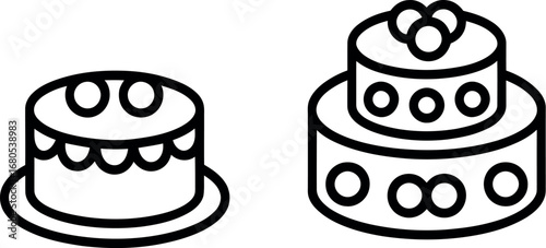 Two simple line art cakes one single tier and one two tiered for celebrations silhouette