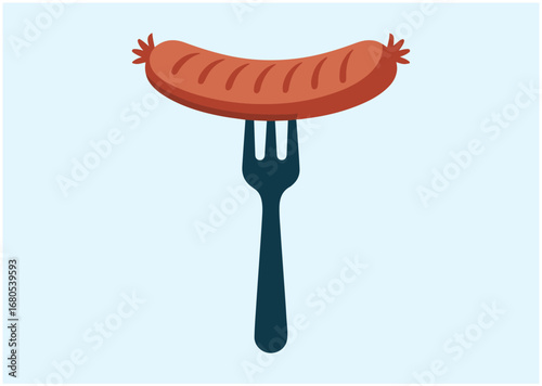Fried sausage on fork icon, Fried sausage on fork vector