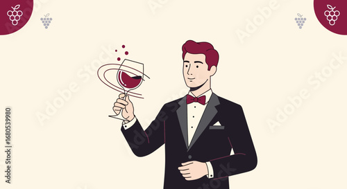Stylish Sommelier Presenting Luxurious Wine Tasting Experience In Elegant Formal Attire
