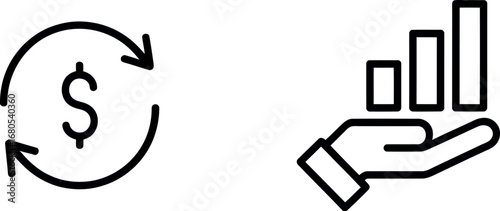 Financial icons cash flow symbol and growth chart in hand illustrating investment and profit silhouette