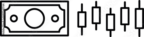 Financial growth concept with banknote and candlestick chart symbols for investment trading and economy silhouette
