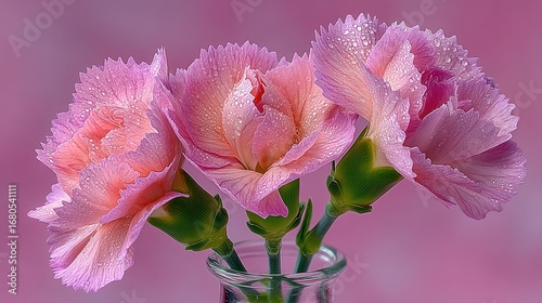 Pink Carnations in Vase Against Light Pink Background, Lovely Mothers Day Gift Idea