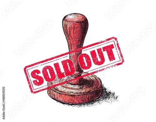 Sold out rubber stamp vector illustration, transparent PNG clip art on white background for stickers.