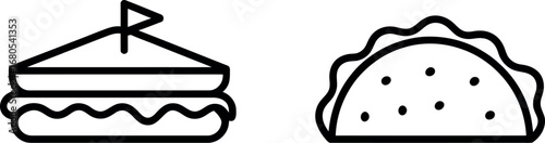 Simple line icons of a sandwich and a taco food items for design and branding silhouette