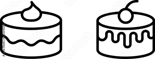 Simple line art cakes with whipped cream and cherry icons for sweet treats and desserts silhouette
