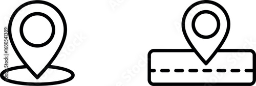 Simple outline map pin icons showing location marker and route path silhouette