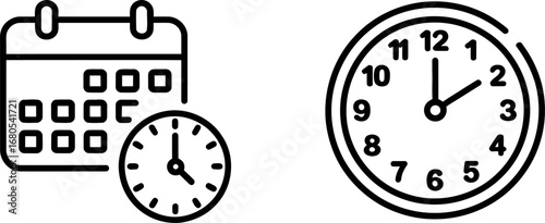 Calendar and clock icons representing time management scheduling planning and appointments silhouette