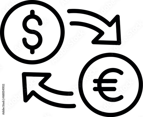 Currency exchange concept dollar to euro symbol circular arrows financial transaction icon silhouette