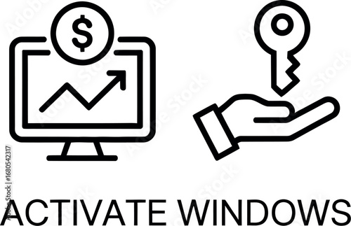 Activate windows icon digital business growth and security key concept silhouette