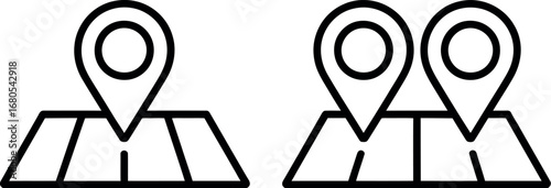 Location pointers on maps showing navigation points destinations and travel routes silhouette