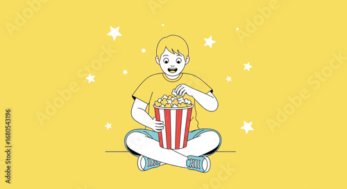 Young Person Enjoys Popcorn and Evening Entertainment for Amusement and Recreation