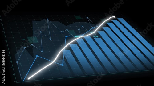 Business growth concept in allusive graph chart showing marketing sales profit increasing to future target . Excellent financial status of corporate business rise up . Finance and money 3D rendering .