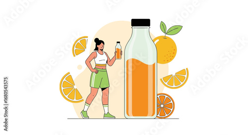 Young Woman with Orange Juice and Fresh Citrus Representing Health and Wellness