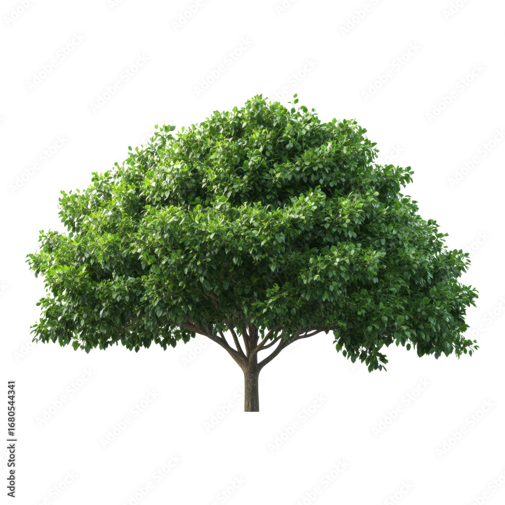 Obraz premium Minimalist tree icon with sparse foliage, sleek design, vibrant green leaves, natural trunk, isolated on transparency background, modern and clean aesthetic, peaceful and fresh feeling