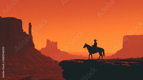 The Lonesome Cowboy Silhouette Against A Western Sunset