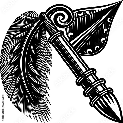 Intricate Quill Pen Illustration: A finely detailed black and white illustration of a classic quill pen, showcasing its elegant form and traditional design.