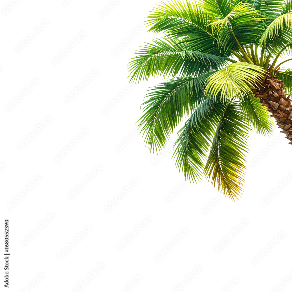 Fototapeta premium Isolated illustration of a tropical palm tree with green leaves on a white background