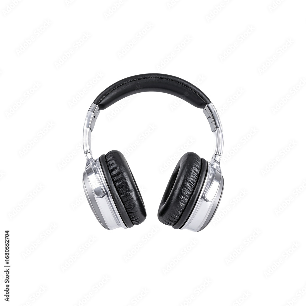 Fototapeta premium Black wireless headphones for listening to music on a white background