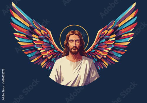 Figure with wings and halo wearing white robe
