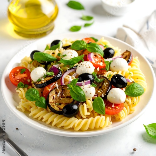 Pasta salad with mozzarella and vegetables