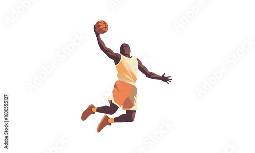 Silhouette of a Basketball Player in Mid-Air, Dunking the Ball with Power.