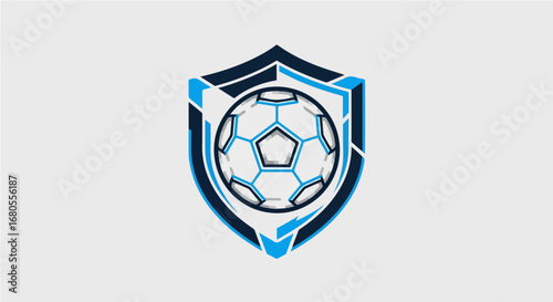 Modern Shield Emblem Featuring a Soccer Ball with Blue Accents