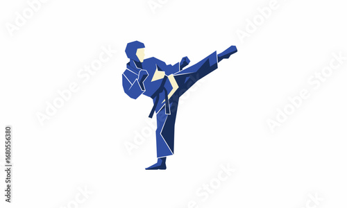 Silhouetted Karateka in Powerful High Kick Pose.