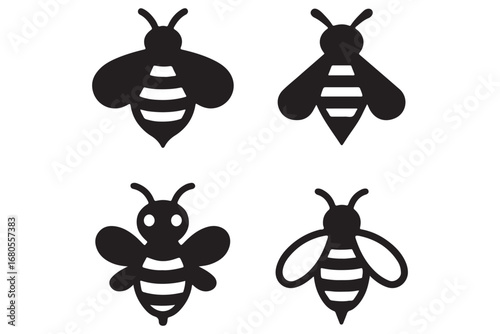 Honey bee icon vector silhouette illustration isolated on white background