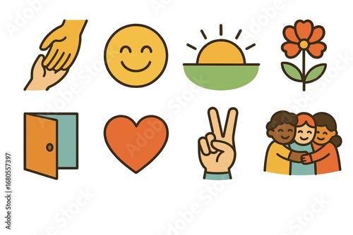 Children's Illustrative Icons. Flat vector mini-illustrations collapse emotions recovery in colors children's illustrations: