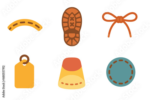 Children's Shoe Details. Flat vector mini-illustrations shoe details in colors children's illustrations: stitching seam, sole