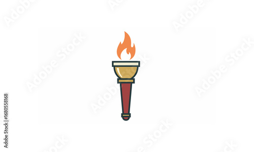 Stylized cartoon flaming torch icon with a golden bowl and brown handle.