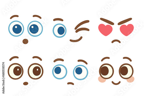 Colorful Eye Expressions. Flat vector mini-illustrations eyes and expression in colors children's illustrations: surprised eyes,