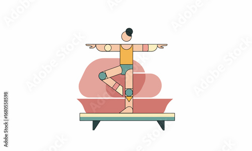 Stylized Figure in a Balancing Pose on a Gymnastics Beam.