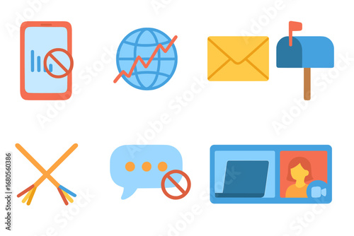 Disconnected Digital Icons. Flat vector mini-illustrations isolation and communication in colors children's illustrations: phone
