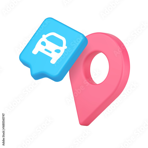 Location pin map marker navigation car transportation travel destination route gps tracking 3d icon realistic vector illustration