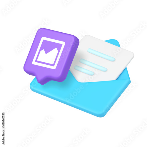 Email message communication chat dialog image picture sharing information contact inbox mail 3d icon realistic vector illustration