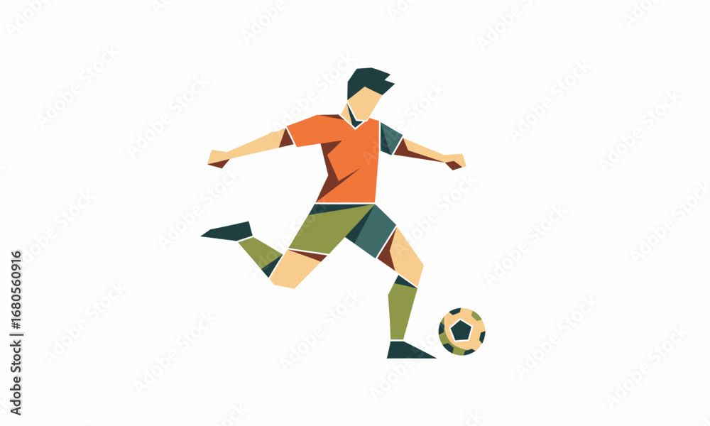 Obraz premium Stylized Soccer Player in Action with Colorful Geometric Design.