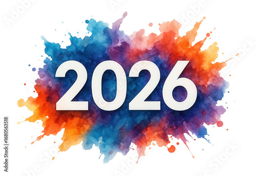 2026 year number in abstract watercolor splash
