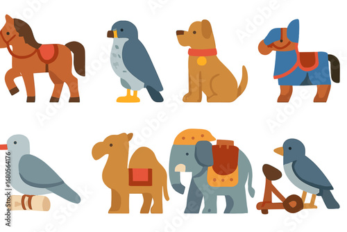 Fortification Animal Icons. Flat vector mini-illustrations fortification animals in colors children's illustrations: war horse,