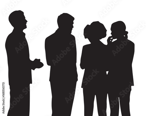 Vector Silhouettes of People, Standing and Walking Figures, Isolated on White Background