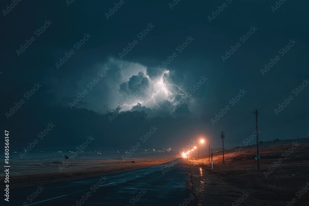 Obraz premium Stormy night road